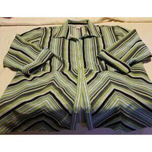 Dressbarn Women's Blouse Empire Waist Top Size XL Striped Shirt Green Blue Black